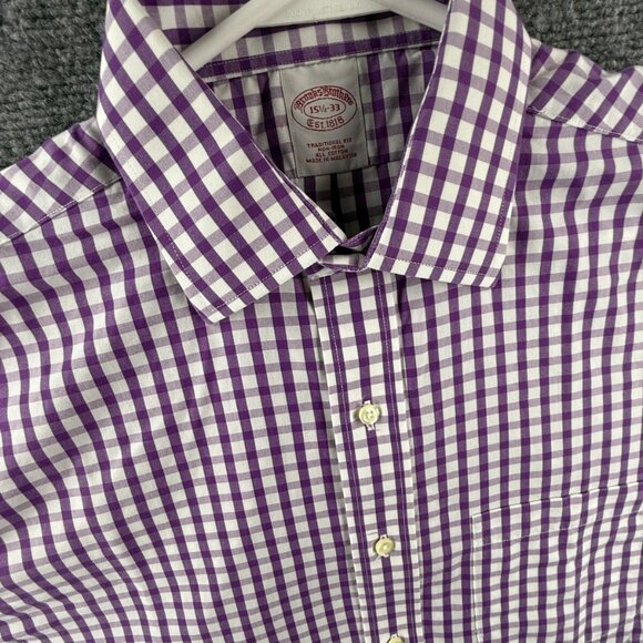 Brooks Brothers Traditional Cotton 15.5 33 Check Purple Non-Iron Shirt Button Up - Picture 7 of 16